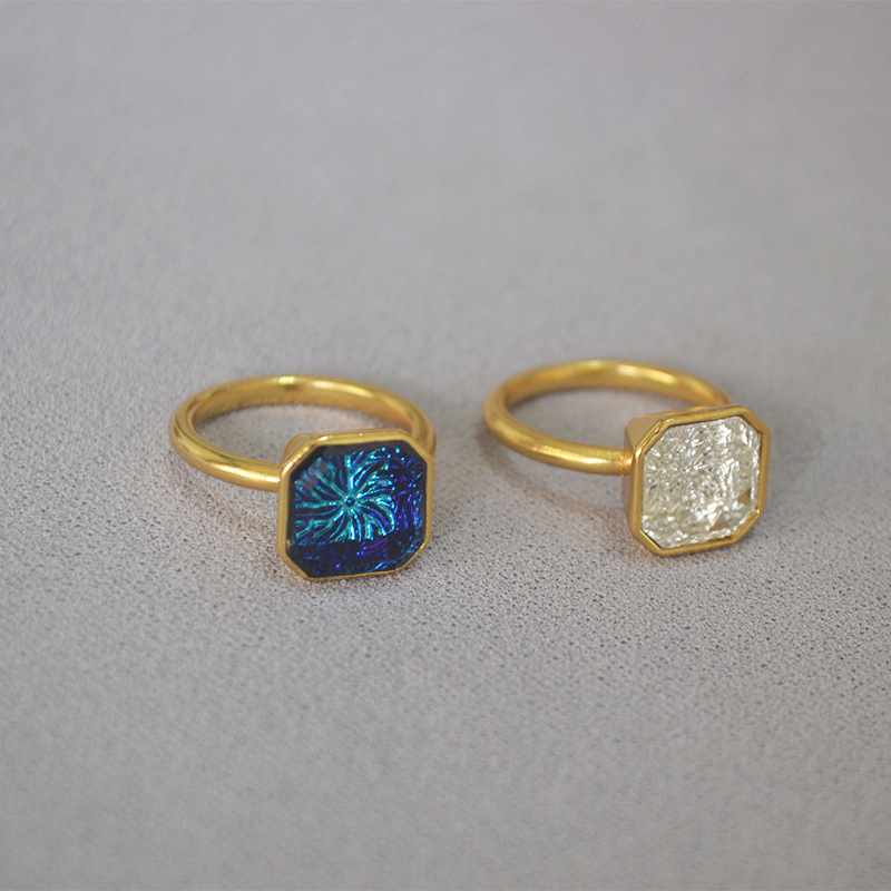 原创设计欧美复古黄铜镀金深邃蓝色星空宝石潮人个性戒指食指戒女
