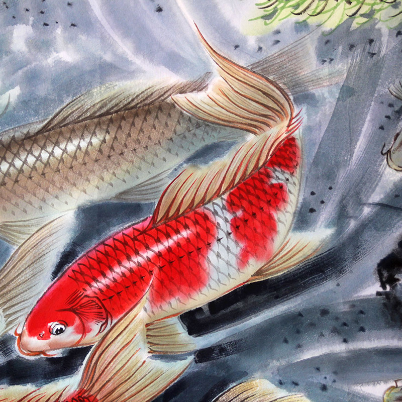 (朝鲜)朝鲜画鱼名家金成明1.92米《十全十美》平壤美术大学