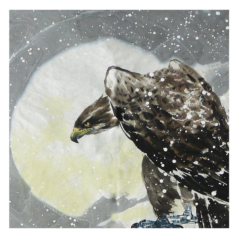 (朝鲜)功勋画家李哲《月下松鹰图》平壤美术大学 麦子印象馆