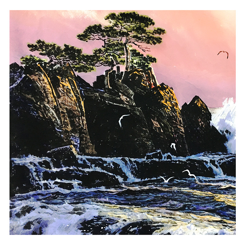 (朝鲜)功勋画家李光《东海的早上》万寿台美术创作社 一级画家