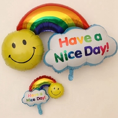 彩虹笑脸铝膜气球儿童百天满月周岁生日派对卡通造型氢气球批发