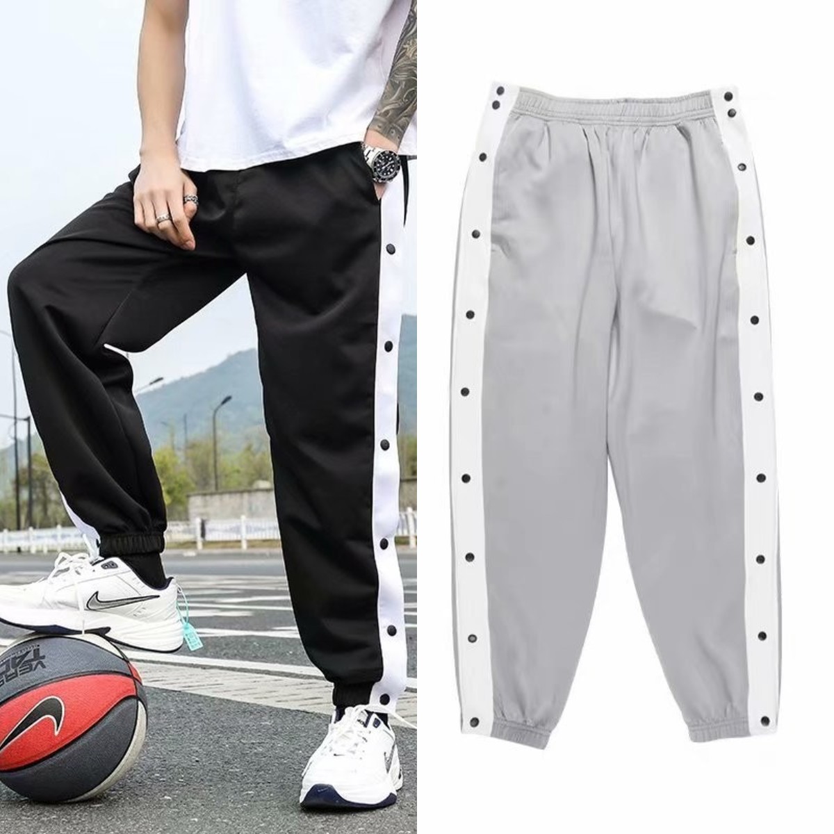 篮球裤长裤全开扣nba排扣裤cba纽扣训练裤子男侧边侧开运动出场裤