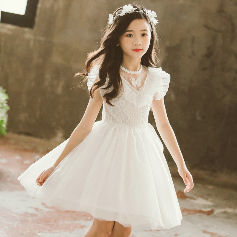 女童夏季韩版白色连衣裙儿童背心裙公主裙舞蹈表演出服花童纱裙子