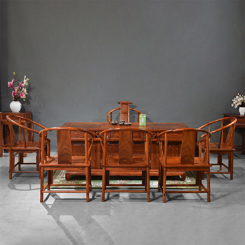 红木茶几中式实木缅甸花梨2米茶桌功夫茶台大果紫檀茶具桌椅组合