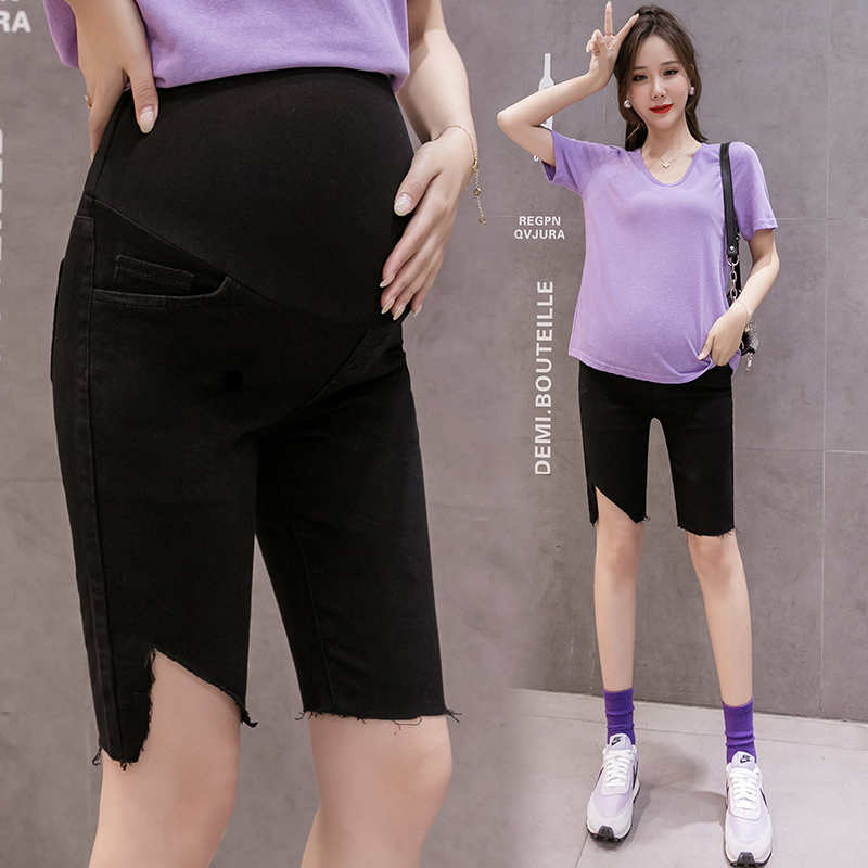 孕妇裤子夏季外穿中裤托腹弹力牛仔短裤春夏薄款孕妇铅笔裤瑜伽裤