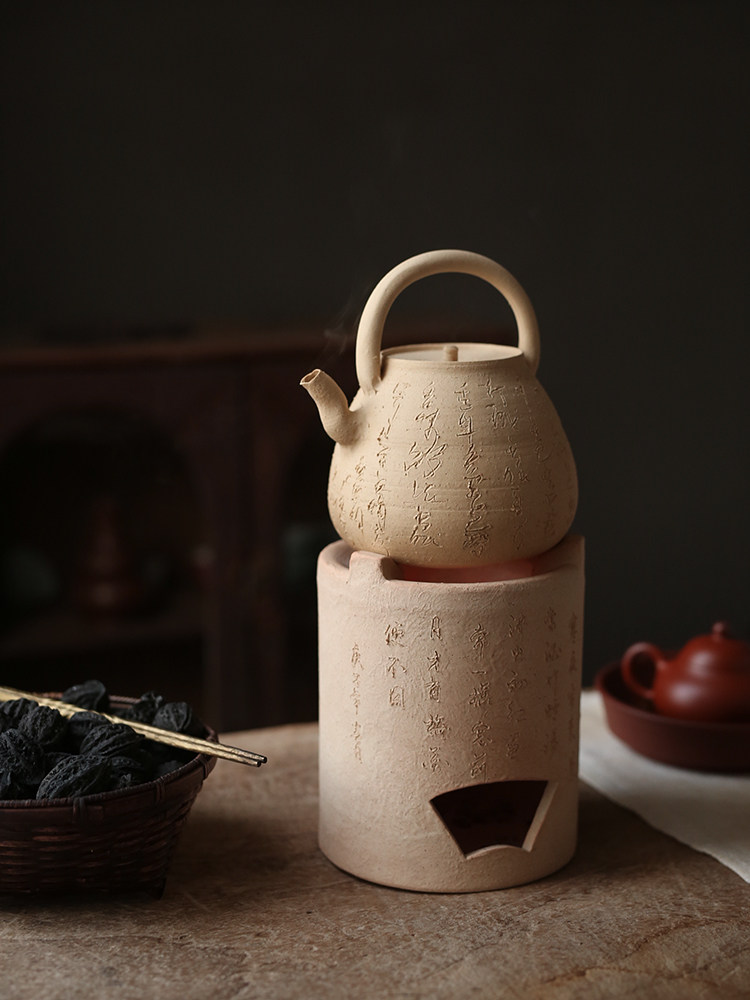 白泥炭炉 手工刻茶诗陶炉 日式凉炉