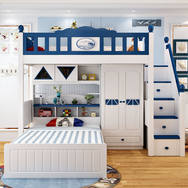 上下床带书桌儿童床多功能组合床双人床上下铺子母床高低床交错式