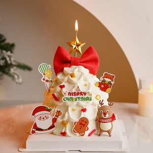 圣诞节蛋糕装饰摆件圣诞老人麋鹿许愿树蝴蝶结五角星蜡烛烘焙插件