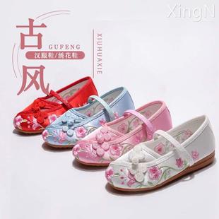 女童鞋子古风中国风古装鞋小女孩绣花鞋儿童汉服布鞋学生表演出鞋