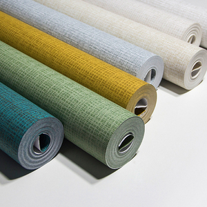 3㎡/卷无纺墙纸ins简约现代麻纹绿色卧室素色壁纸 轻纱