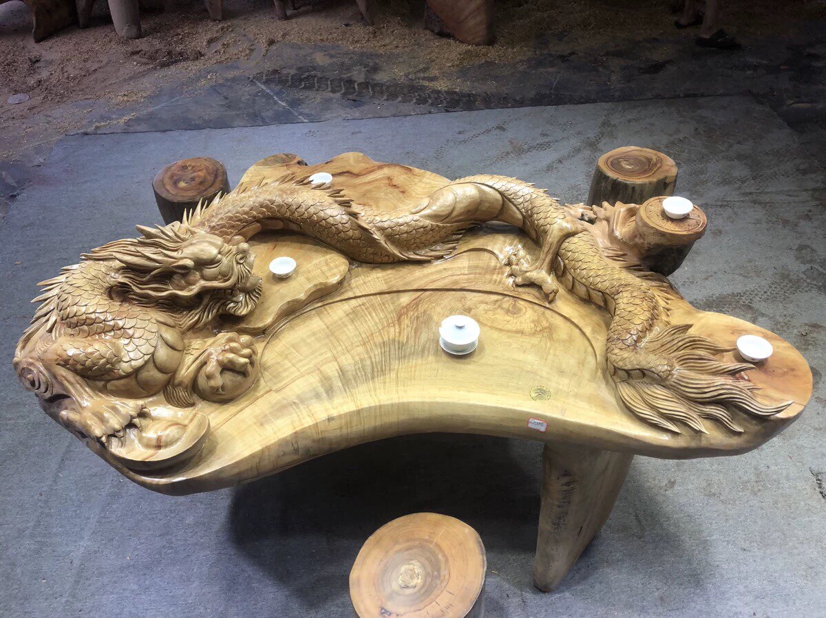 香樟木整体雕茶几香樟木树根雕刻树桩茶海功夫红木茶桌霸气全龙