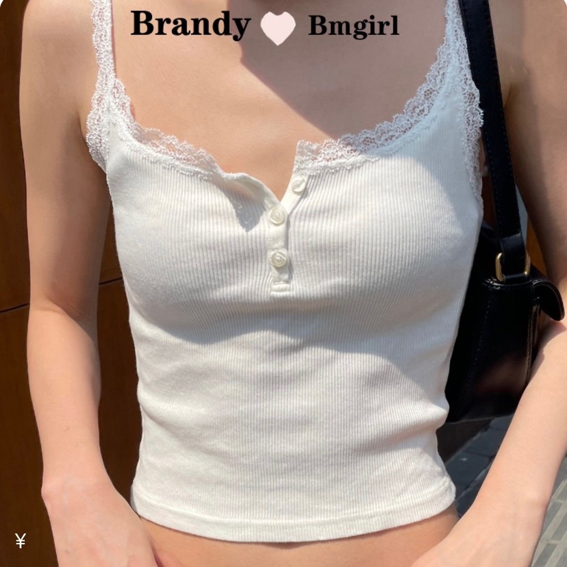 耳边打底BrandyGirl螺纹蕾丝吊带三粒BM无袖辣妹背心上衣