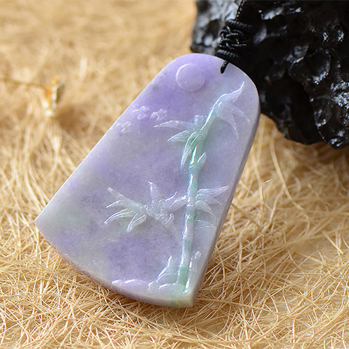 老坑糯种紫罗兰飘花巧色双面精雕花鸟牌吊坠挂件 30.11克