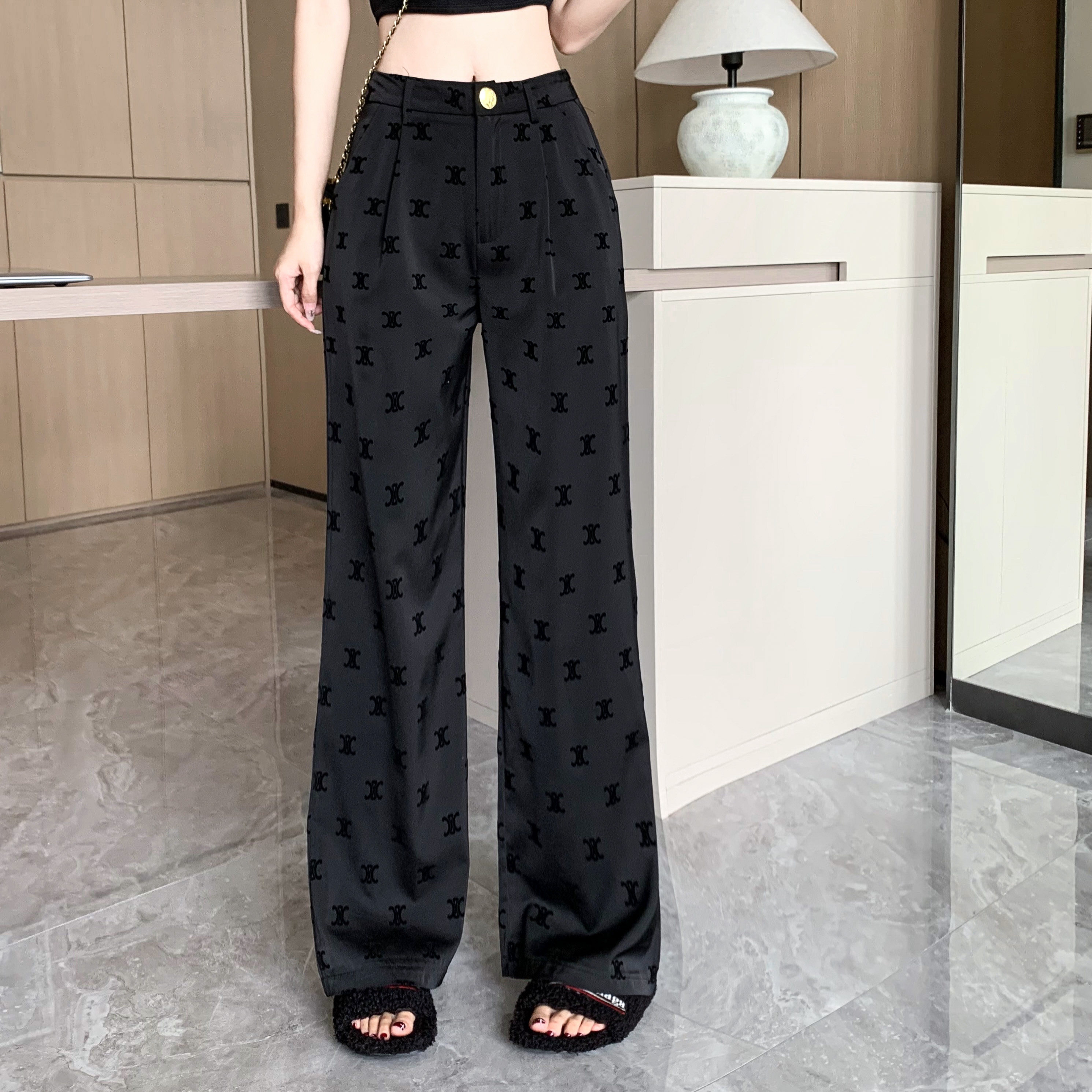 冰丝雪纺阔腿裤女夏季高腰显瘦黑色休闲西装裤小个子垂感拖地裤子