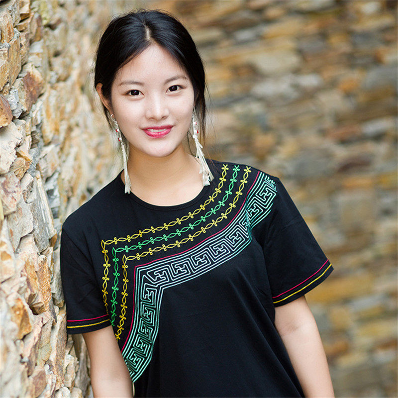 凉山彝族t恤新款体恤2020新款男女情侣短袖纯棉刺绣花民族风包邮