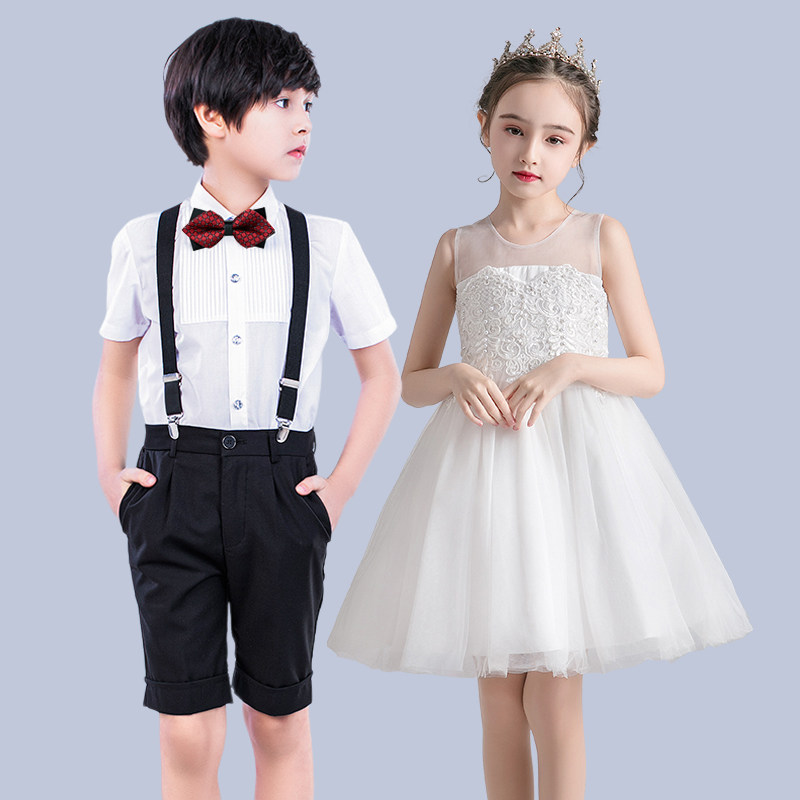 小花童礼服裙女公主裙男背带裤幼儿园六一表演出服儿童合唱幼儿园