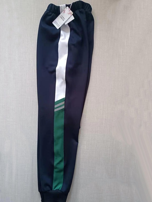 纯棉大码初高中小学男女校服上白拼5厘米墨绿上两道反光条黑蓝裤