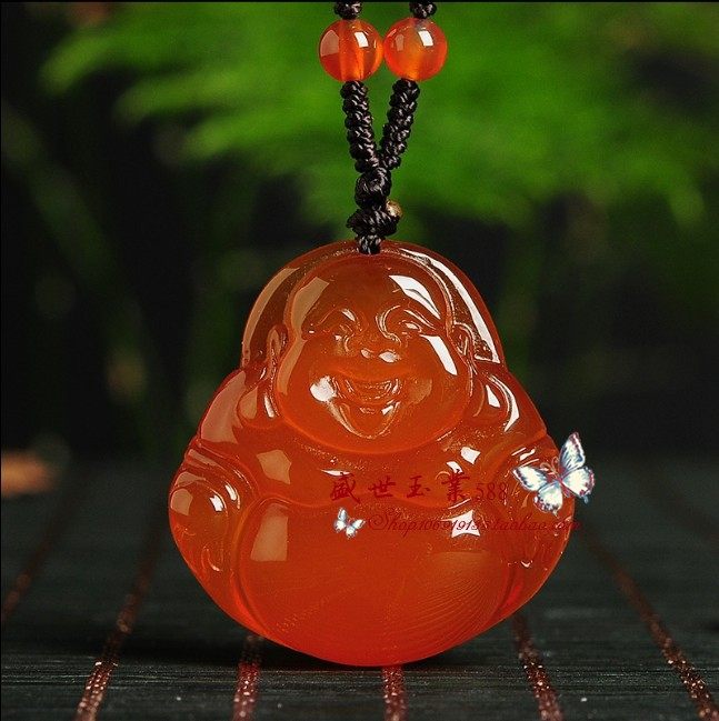 天然红玉髓玛瑙佛公玉石吊坠a货玉佛女款本命笑佛项链玉坠送礼物