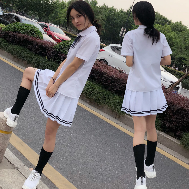 毕业照服装夏少女日本校服中学生短袖衬衣裙子黑色短裙jk制服全套