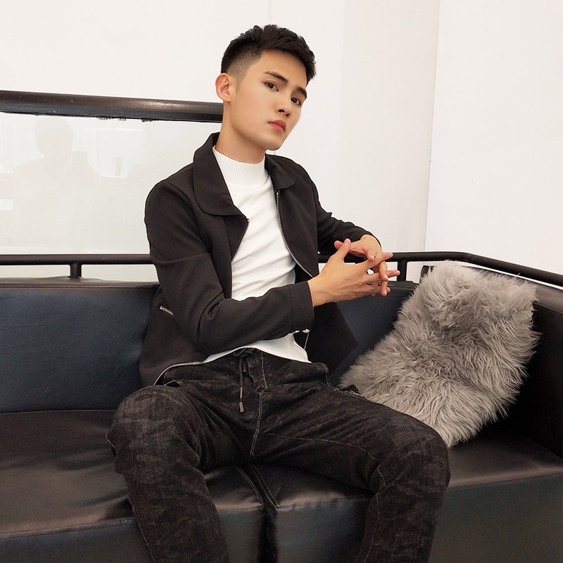 翻领时尚男生外套男2018秋季新款大口袋社会精神小伙韩版帅气潮优惠券