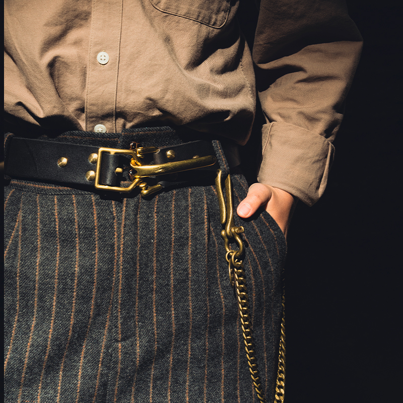美式阿美咔叽骑兵腰带纯铜扣vintage复古皮带意大利植鞣头层牛皮