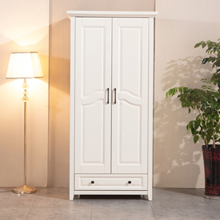 奶油白色实木美式衣柜 二三门四门五门衣柜顶柜原木可以定制尺寸