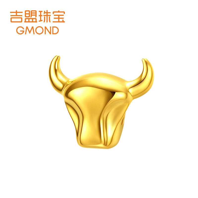 吉盟黄金牛头转运珠足金牛气冲天手链5d工艺皮绳手绳新品情侣款