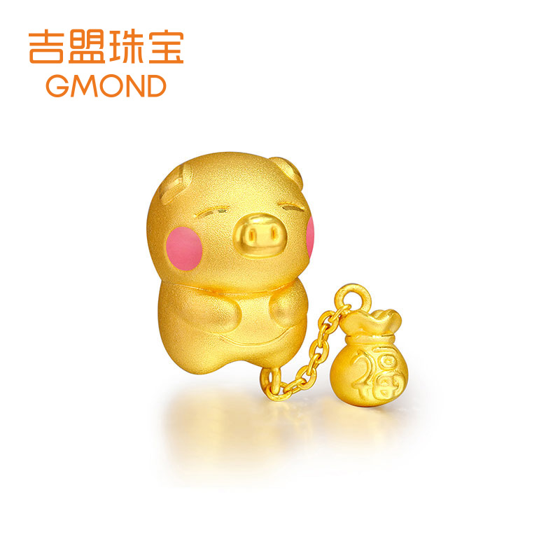 吉盟小金猪黄金吊坠女款3d硬金十二生肖猪足金项坠转运珠