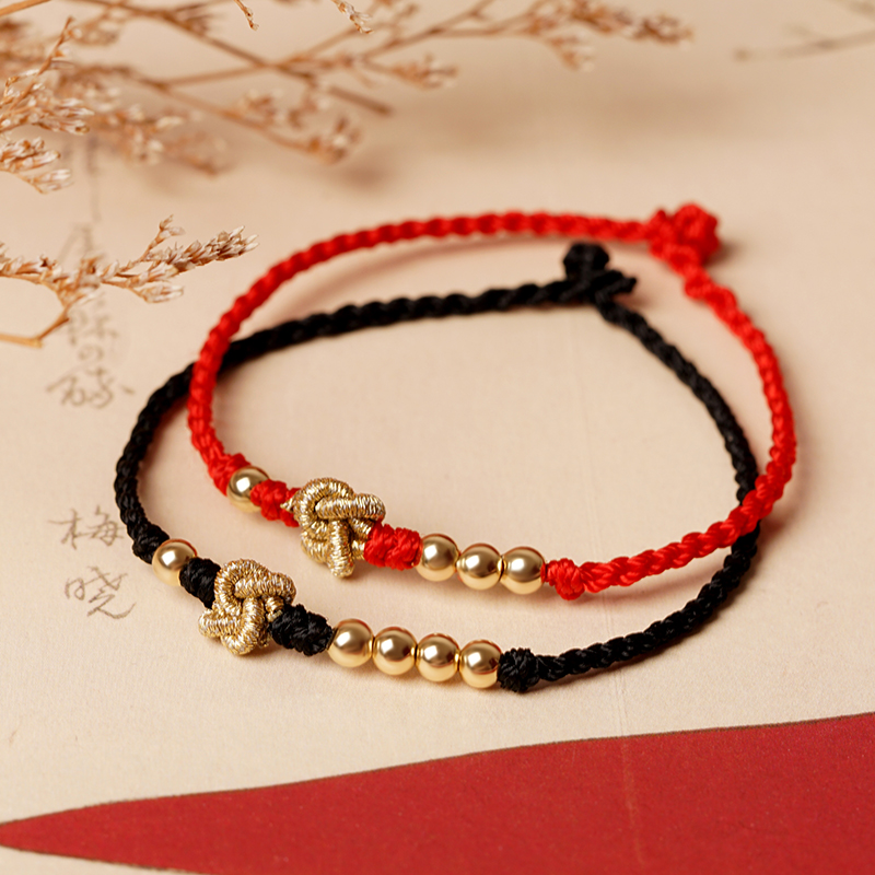 1314情侣手链一对情侣款k金黄金珠子编织手绳男女七夕情人节礼物