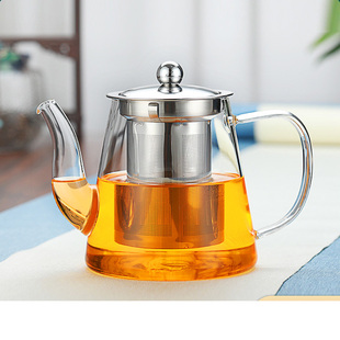 带嘴玻璃花茶壶家用办公耐热高硼硅不锈钢过滤茶壶茶水分离泡茶壶
