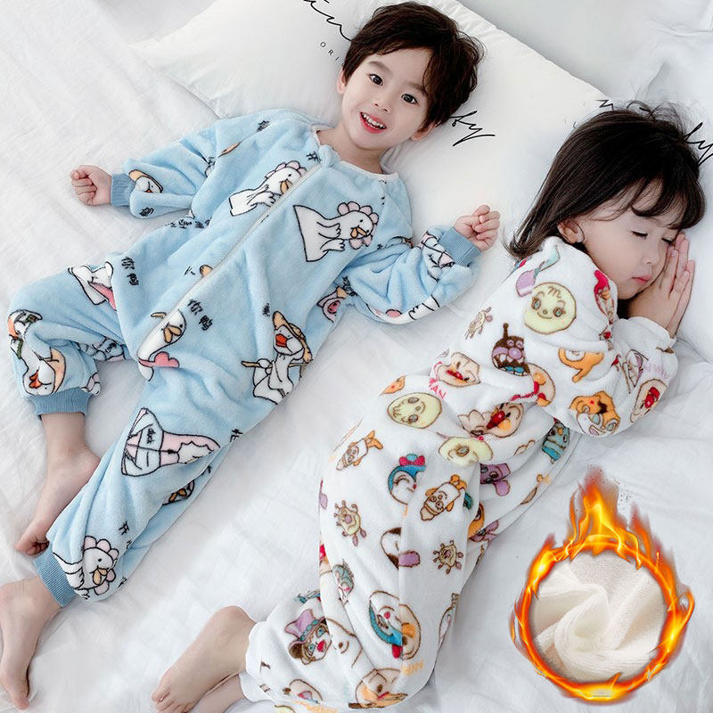 两一岁1男2女宝宝睡衣秋冬儿童连体加厚婴儿法兰绒珊瑚绒防踢着凉