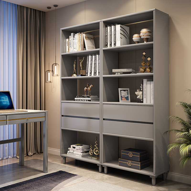 北欧轻奢实木书柜现代简约客厅置物架落地办公室书房书架书橱灰色