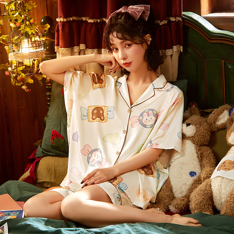 日本代购you gelato pique可爱卡通睡衣女夏季冰丝短袖家居服套装