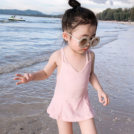 儿童泳衣女童女宝宝小童韩国游泳衣度假速干公主吊带裙式连体泳装