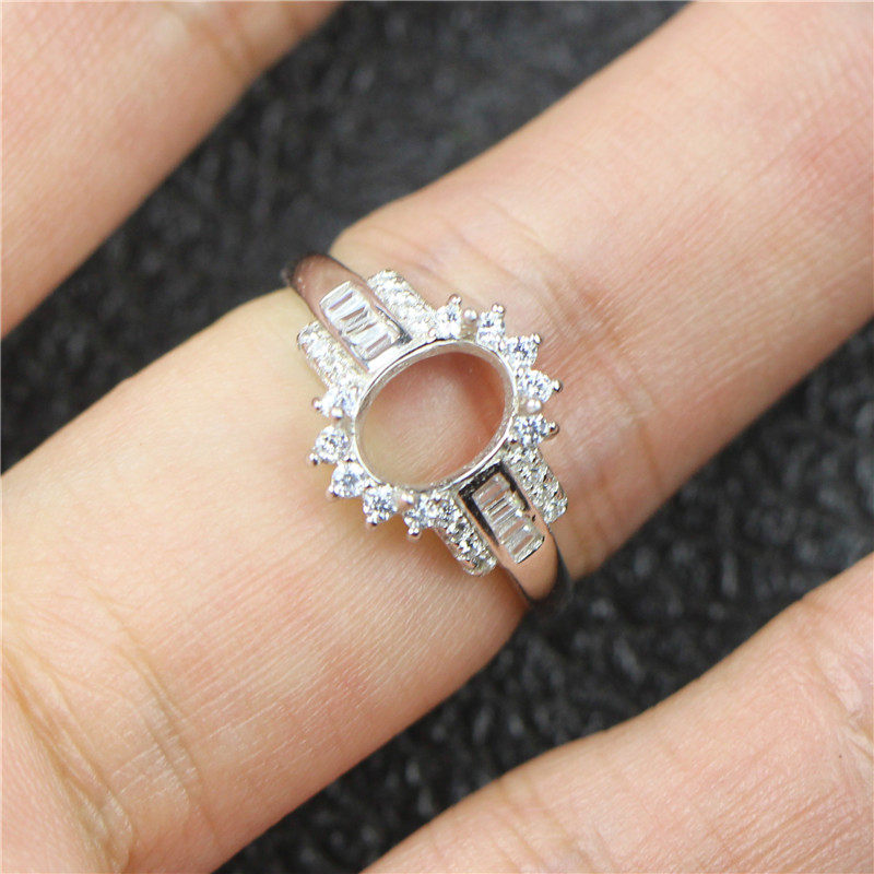 椭圆形戒指拖皇冠纯银戒托韩版潮女款空托宝石底座开口指环未镶嵌