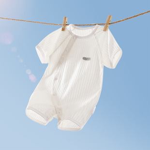 婴儿连体衣夏季薄款套装新生儿透气衣服纯棉睡衣男女宝宝哈衣短袖
