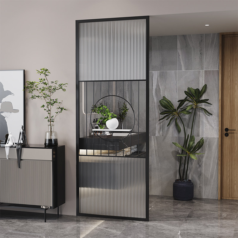 定制不锈钢屏风入户客厅玄关隔断现代轻奢简约创意长虹玻璃装饰