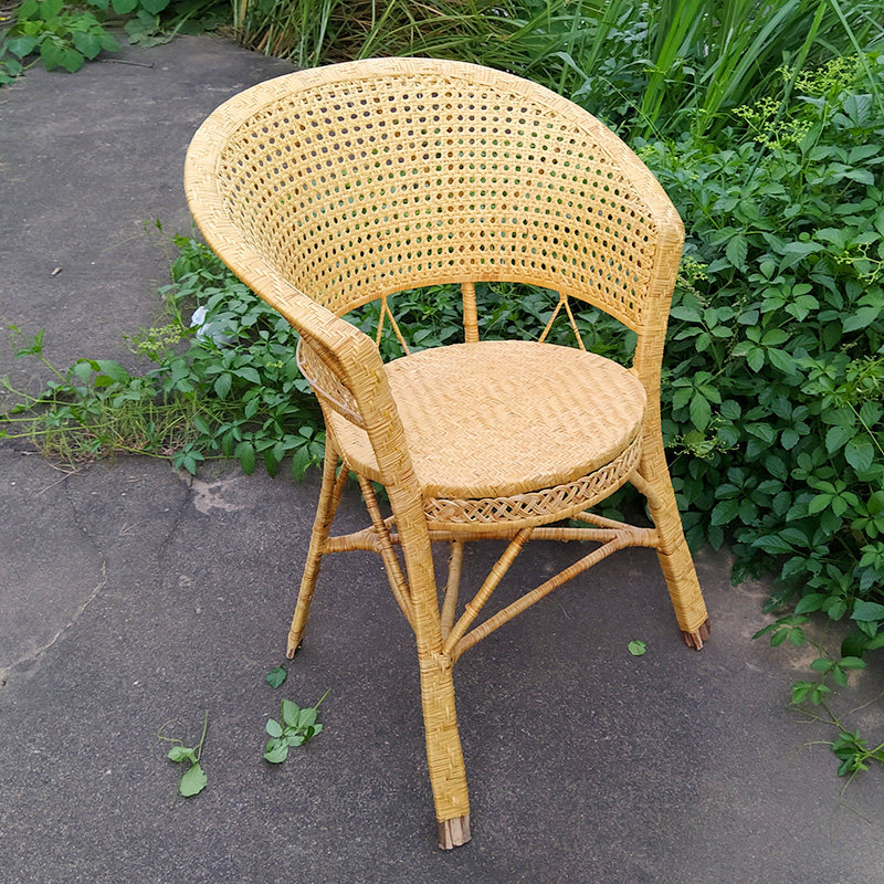 天然真藤家用客厅老式老人休闲单人藤椅现代简约手工编织靠背椅子
