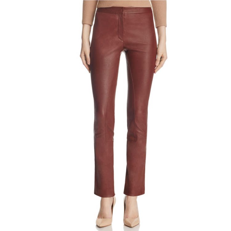 无锁边th意大利绵羊皮垂感丝滑无涂层净面哑光百搭真皮九分阔腿裤