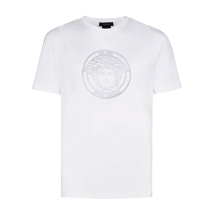 Versace/范思哲男士精品美杜莎印花白色夏季圆领短袖T恤A87381