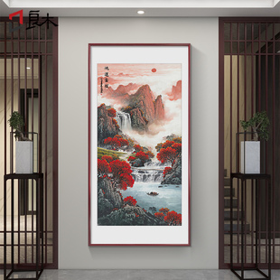 鸿运当头挂画玄关装饰画国画山水画新中式入户正对门壁画招财墙画