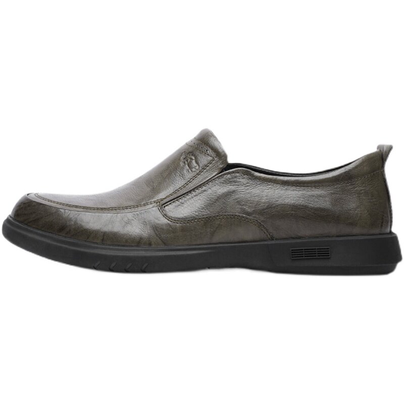 volo犀牛2021年新款男士休闲宽头脚宽皮鞋四季款真皮一脚蹬厚底鞋