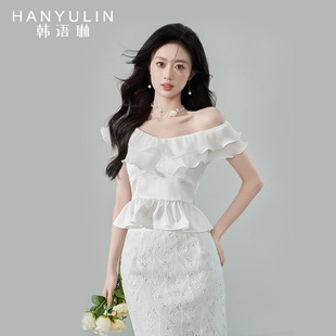 韩语琳白色衬衫女2024新款夏季设计感小众短款高级感气质收腰上衣