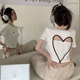 镂空爱心短袖T恤女夏季韩版2023新款设计感字母印花修身显瘦上衣