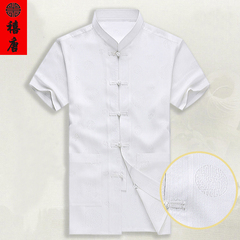 中国风唐装男短袖棉麻中老年中式服装爷爷装夏装亚麻上衣汉服衬衫