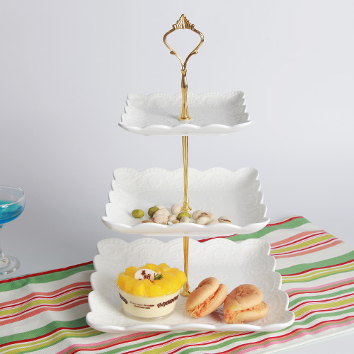 水果盘蛋糕盘下午茶点心盘干果盘生日婚礼物 三层水果盘串盘 陶瓷