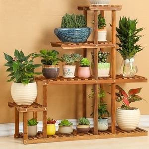 防腐碳化实木质花架多层高低落地花盆绿萝架子阳台客厅室内外花架