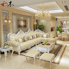 欧式真皮沙发组合大户型转角沙发实木客厅沙发家具L型雕花沙发