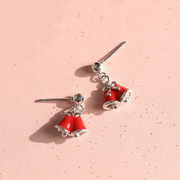 Japan and South Korea Simple Christmas Theme S925 Sterling Silver Bell Bow Stud Earrings Female Earrings Red Earrings Versatile