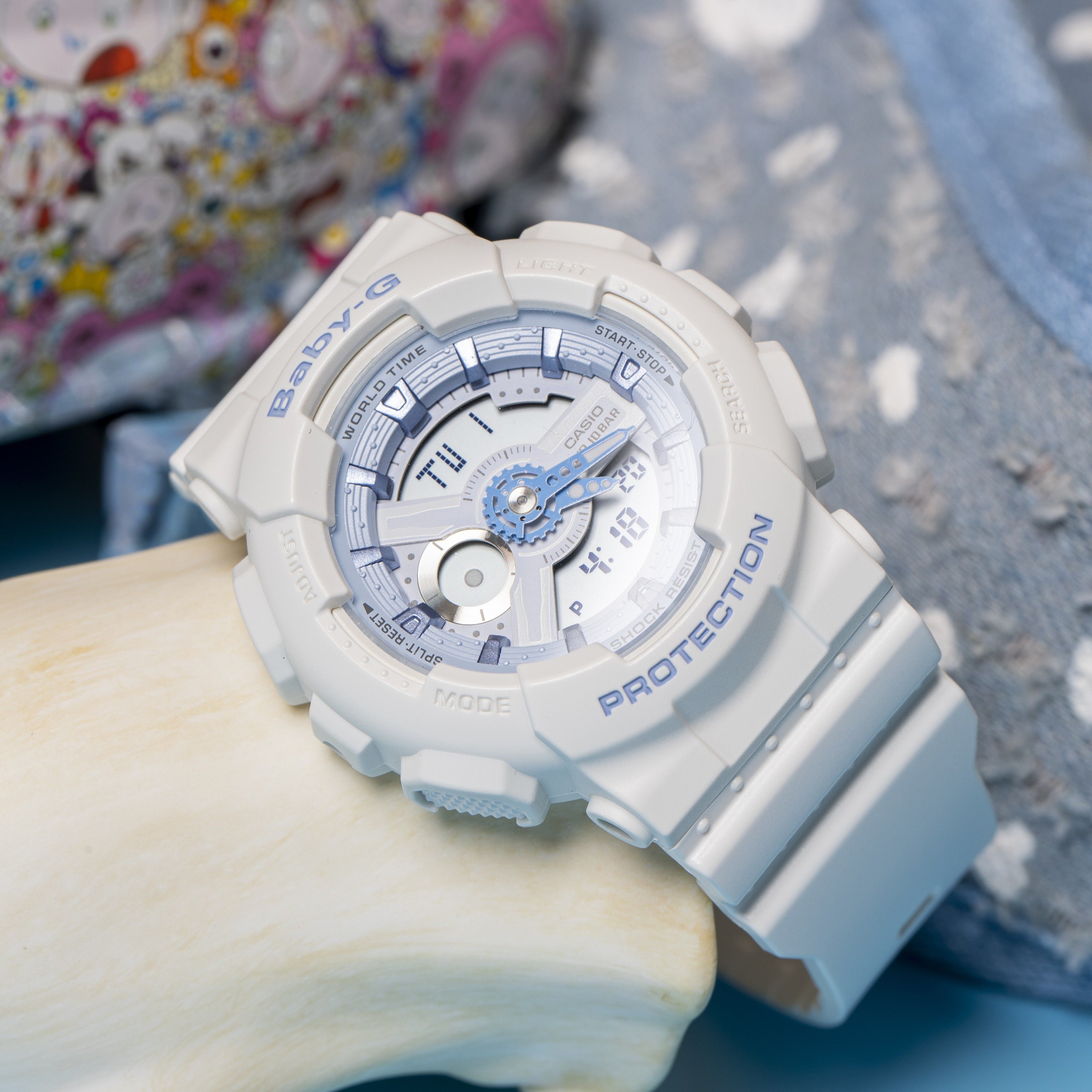 卡西欧baby-g手表女学生蓝白海洋之心ba-110be-7/110tm-7运动防水